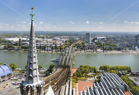 Картина маслом Панорама Кёльна с высоты башки Кёльнского собора с видом на мост Гогенцоллернов через Рейн 