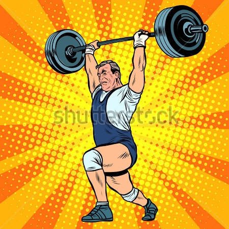 Картина Яркая иллюстрация тяжёлой атлетики - штангист поднимает штангу 