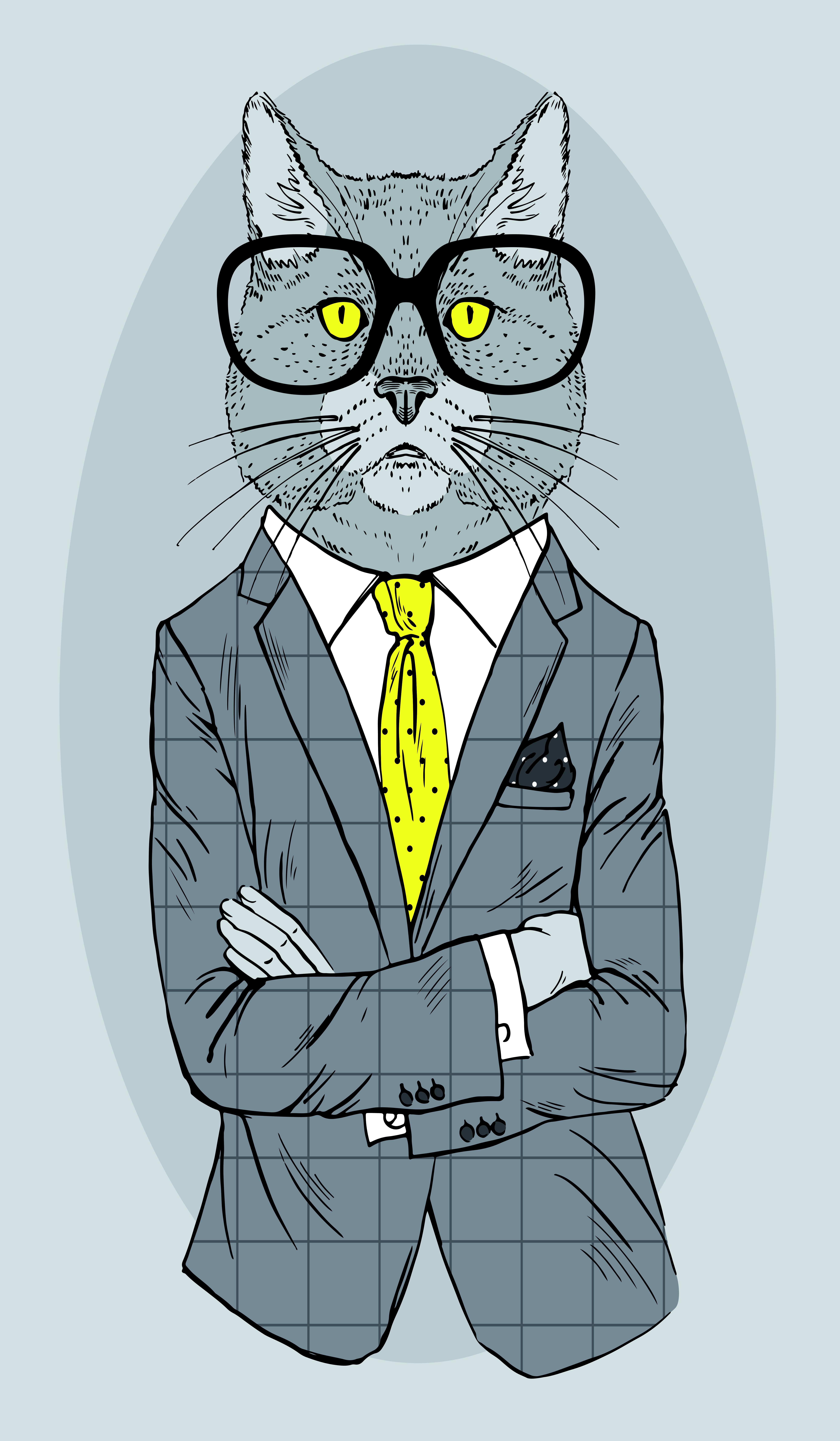 Постер Кот в очках и желтом галстуке  