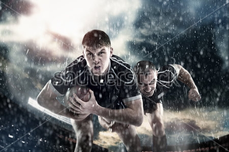Картина Борьба регбистов на стадионе под дождём 
