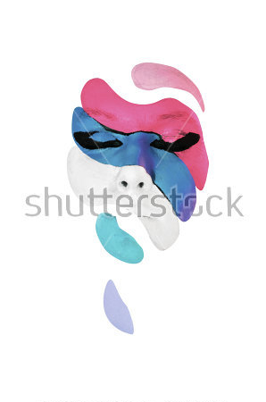 Картина Лицо со смелым ярким полосатым макияжем боди-арт на белом фоне 
