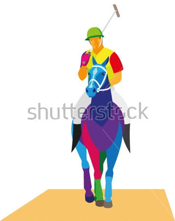 Картина Всадник на коне с клюшкой в руке перед началом соревнований по конному поло 