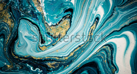 Картина Бирюзовая река с золотыми берегами - сочетание оттенков голубого и молочного цвета с золотыми вкраплениями 