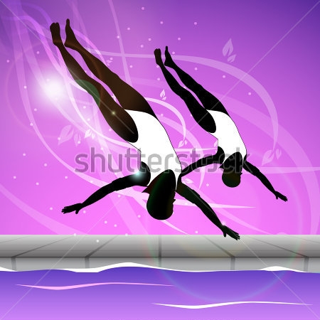 Картина Дуэт девушек выполняет синхронный прыжок в воду 