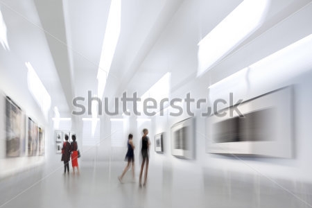 Постер Люди в залах Центра современного искусства на размытом фоне  