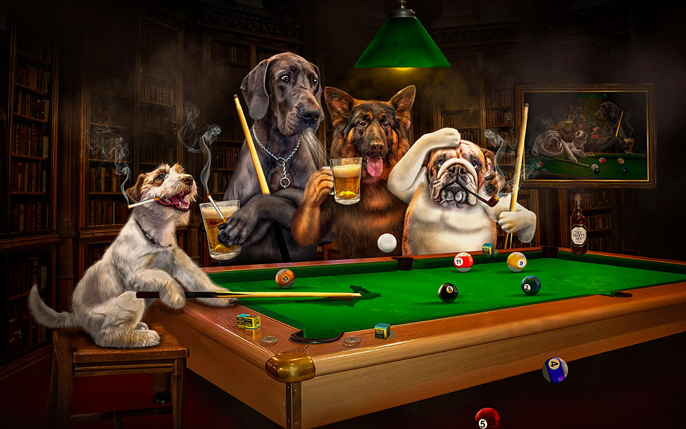 Постер Собаки с пивом играют в бильярд на стену купить от 290 рублей в  арт-галерее DasArt
