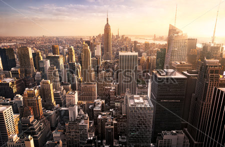 Картина Панорама Нью-Йорка с небоскребами на закате 