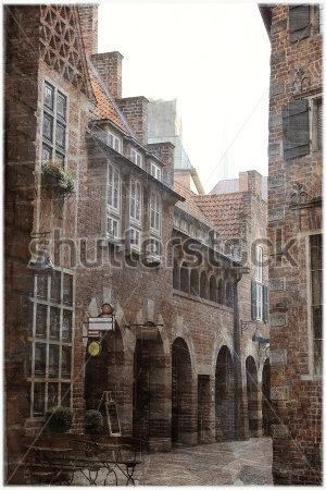 Картина Средневековая архитектура улиц Старого города в Бремене 