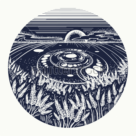 Постер Мистический пейзаж с кругами на полях  
