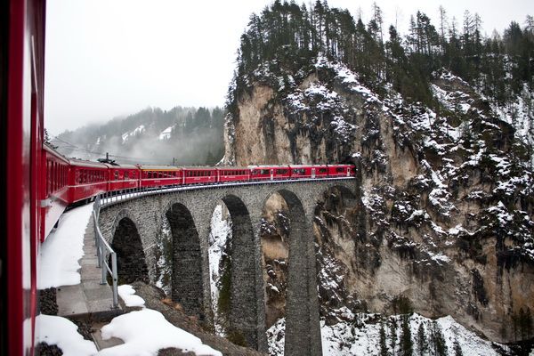 Постер Железная дорога - акведук в Швейцарии  