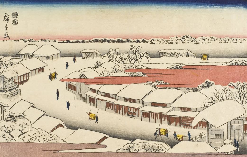 Картина Снег на Ёсиваре (1847-1852) (View of Snow at Yoshiwara) Утагава Хиросигэ