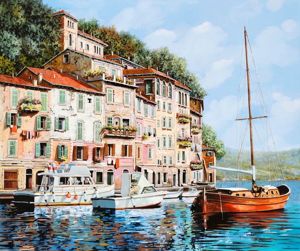 Картина Лодки на фоне домов Борелли Гвидо