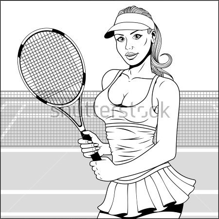 Картина маслом Девушка с теннисной ракеткой на корте с сеткой 