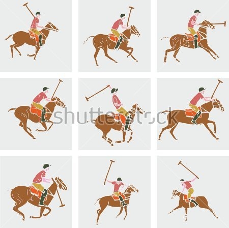 Картина Иллюстрация с красочными рисунками игроков конного поло 