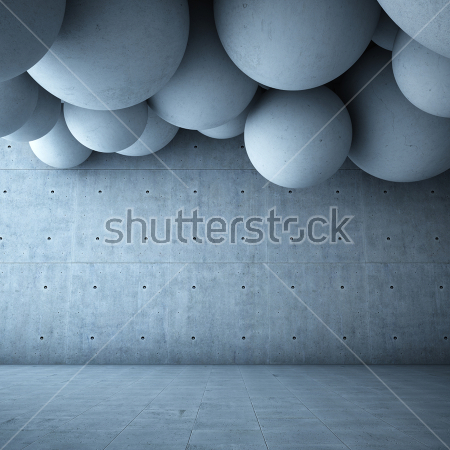 Постер Бетонные шары в бетонной комнате  