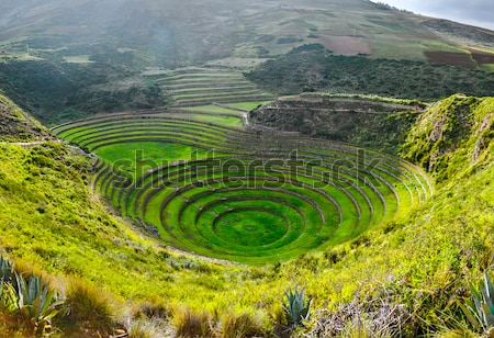 Постер Панорама Священной Долины Инков с круговыми террасами в Перу   