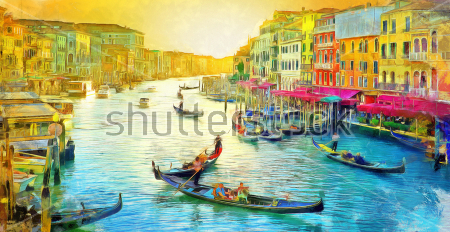 Постер Вид на прекрасную Венецию, с плывущими по каналу гондолами