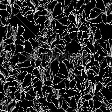 Картина Элегантный чёрно-белый узор из цветов гладиолуса 