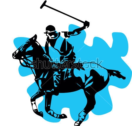 Картина Иллюстрация с чёрным силуэтом игрока конного поло на синем бесформенном фоне 