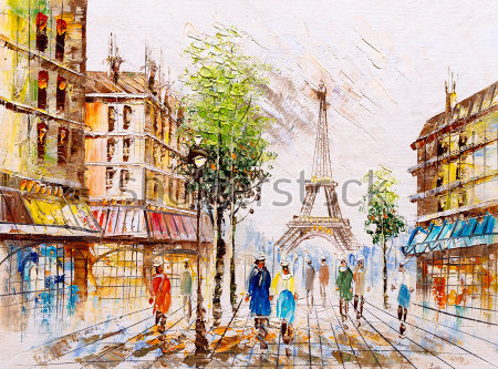 Картина Городской пейзаж - улица Парижа с видом на Эйфелеву башню 