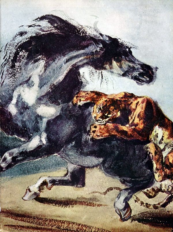 Постер Тигр нападает на лошадь (Tiger attacks a horse)  