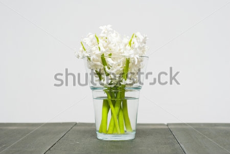 Картина Букетик белых гиацинтов в стакане на столе 