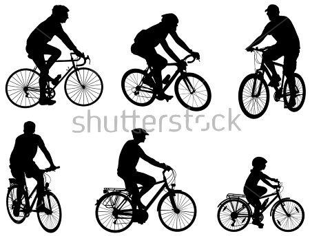 Картина Силуэты велосипедистов различных возрастов на разных велосипедах 
