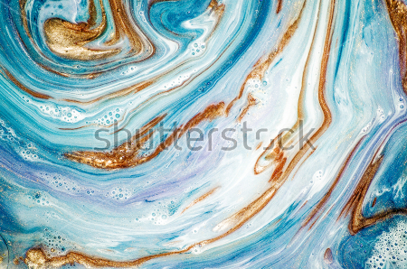 Картина Красивая контрастная композиция бурлящего потока в оттенках голубого и синего цвета с золотыми островками 