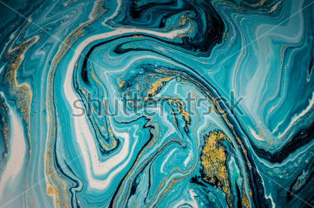 Картина Красивое сочетание движения голубого и молочного цвета с золотыми прожилками в мраморном узоре 