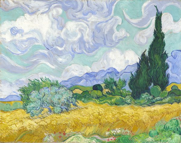 Постер Пшеничное поле с кипарисами (A Wheatfield, with Cypresses) Ван Гог Винсент