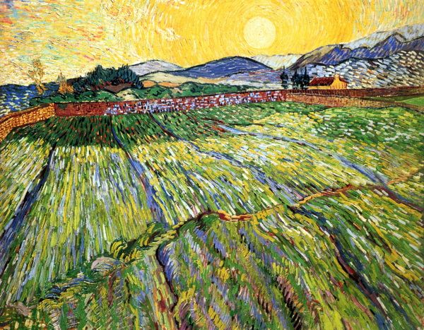 Постер Пшеничное поле с заходящим солнцем (Wheat field with the setting sun) Ван Гог Винсент
