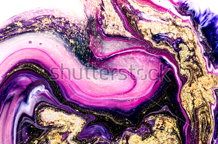Картина Яркое контрастное сочетание оттенков пурпурного, синего и чёрного с золотым порошком - имитация мраморного узора на срезе 