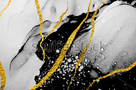 Картина Контрастное сочетание белых и чёрных волн с прожилками золотого цвета 