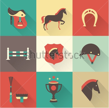 Картина Красочная плитка с иконками аксессуаров и снаряжения для конного спорта 