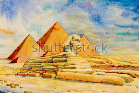 Картина Пейзаж с египетскими пирамидами и Сфинксом 