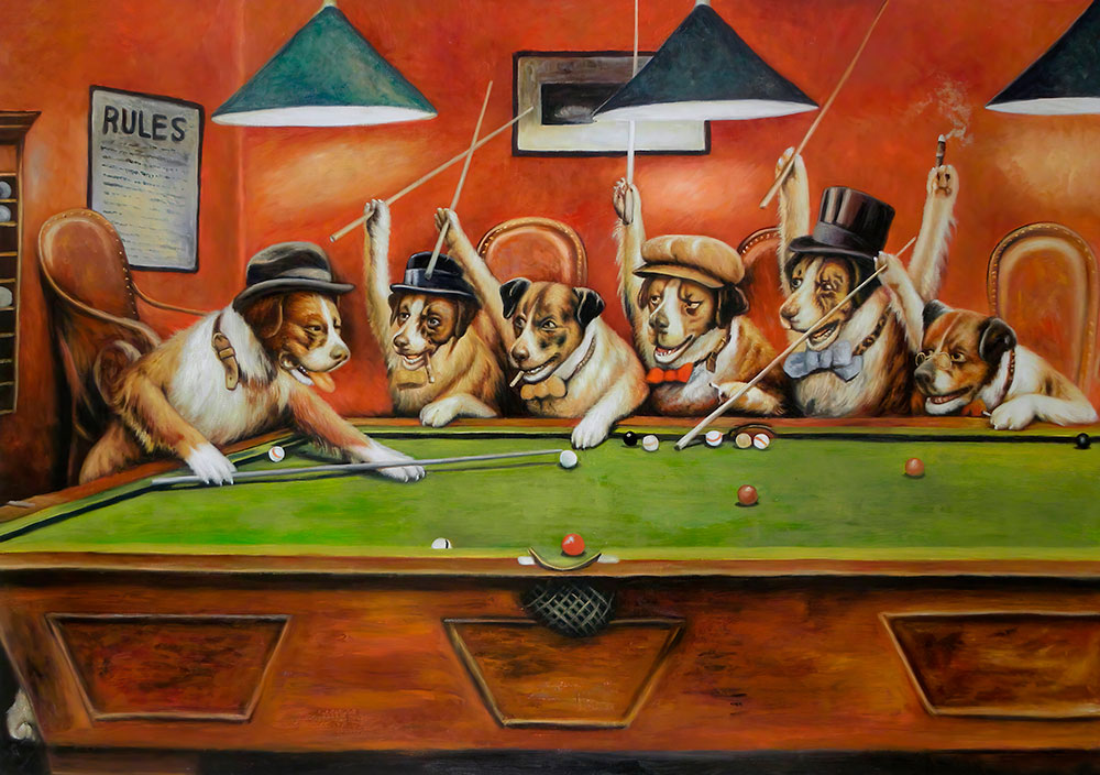 Постер Собаки играют в бильярд Кассиус Маркеллус Кулидж на стену купить от  290 рублей в арт-галерее DasArt
