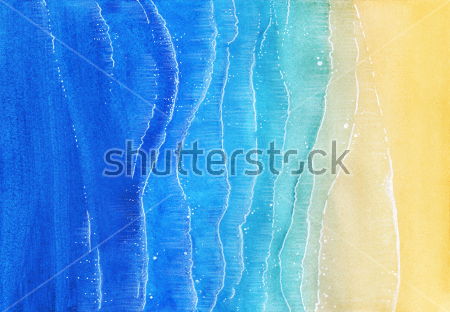 Картина Контрастное сочетание оттенков голубого и жёлтого - морские волны и песочный пляж 